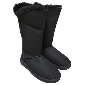 Lamo Women Liberty 12 Inch Mid Calf Sheepskin Lined Boots Size US 7 Black Suede
